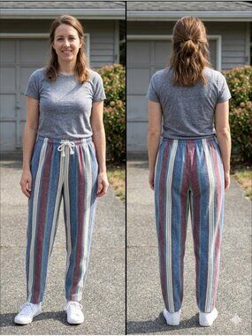 Vintage 90s Hamwear Striped Cotton Pants L Made USA Beach Lounge Retro Skate Jam